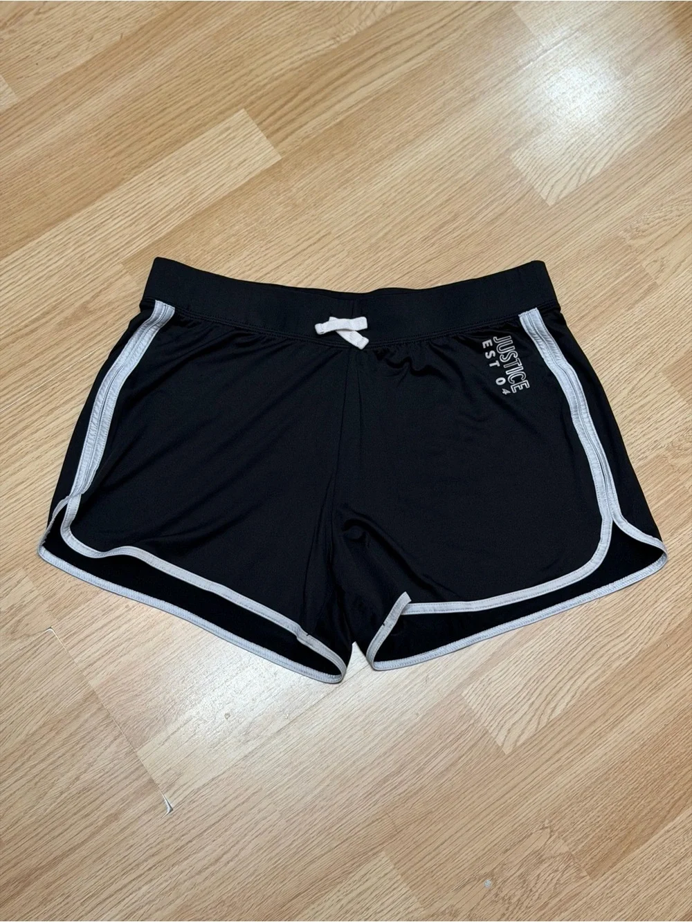Justice Girls XL Plus 16P 18P Black Dolphin Running Shorts White Trim Athletic